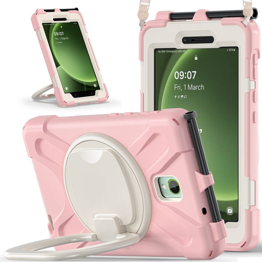 For Samsung Galaxy Tab Active5 X300 Silicone Hybrid PC Tablet Case with Holder & Shoulder Strap(Pink) by buy2fix