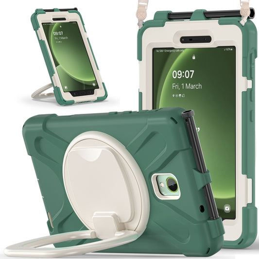 For Samsung Galaxy Tab Active5 X300 Silicone Hybrid PC Tablet Case with Holder & Shoulder Strap(Emerald Green) by buy2fix