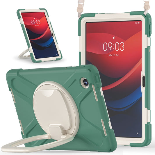 For Lenovo Tab M11 /Xiaomi Pad 11 2024 Silicone Hybrid PC Tablet Case with Holder & Shoulder Strap(Emerald Green) by buy2fix