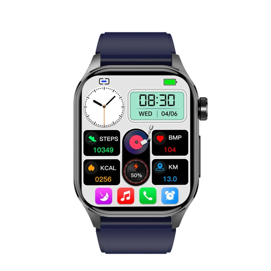 ET580 2.04 inch AMOLED Screen Sports Smart Watch Support Bluetooth Call / ECG Function(Blue Silicone Band) by buy2fix