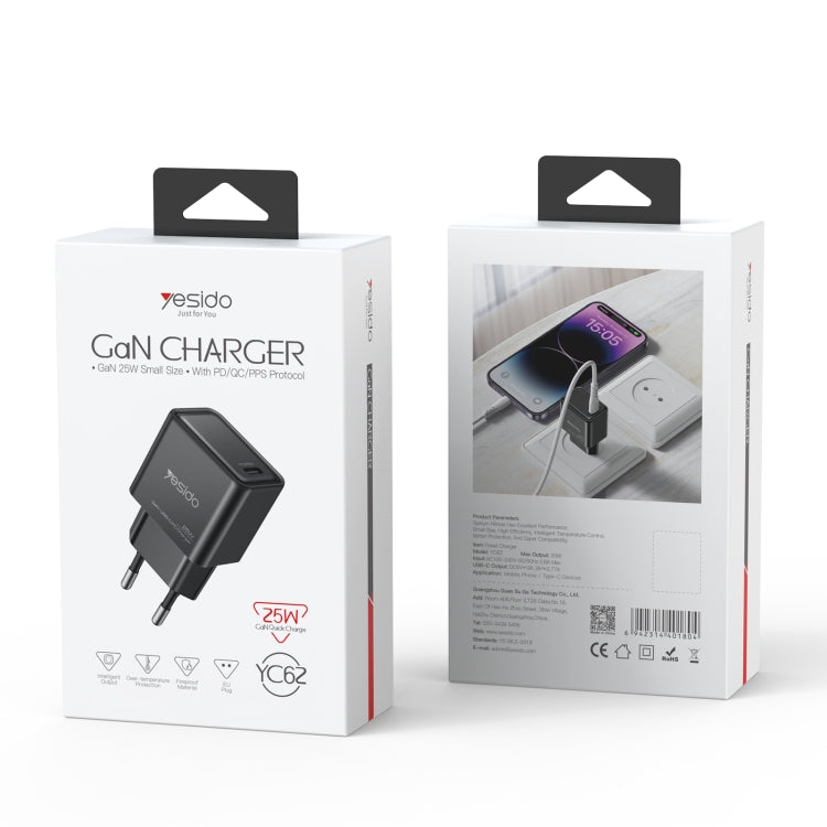 Yesido YC62 PD 25W USB-C/Type-C Interface GaN Fast Charging Charger(EU Plug) by Yesido