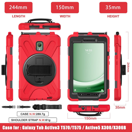 For Samsung Galaxy Tab Active5 X300 Rotary Grip Silicone Hybrid PC Tablet Case with Shoulder Strap(Red) by buy2fix