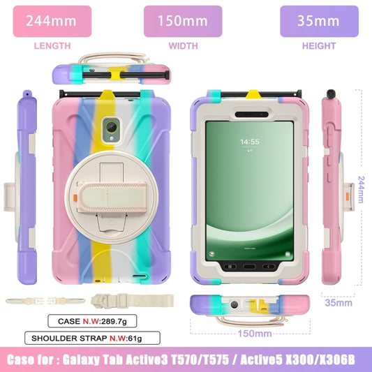 For Samsung Galaxy Tab Active5 X300 Rotary Grip Silicone Hybrid PC Tablet Case with Shoulder Strap(Colorful Pink) by buy2fix