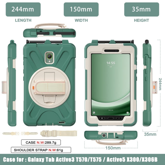For Samsung Galaxy Tab Active5 X300 Rotary Grip Silicone Hybrid PC Tablet Case with Shoulder Strap(Emerald Green) by buy2fix