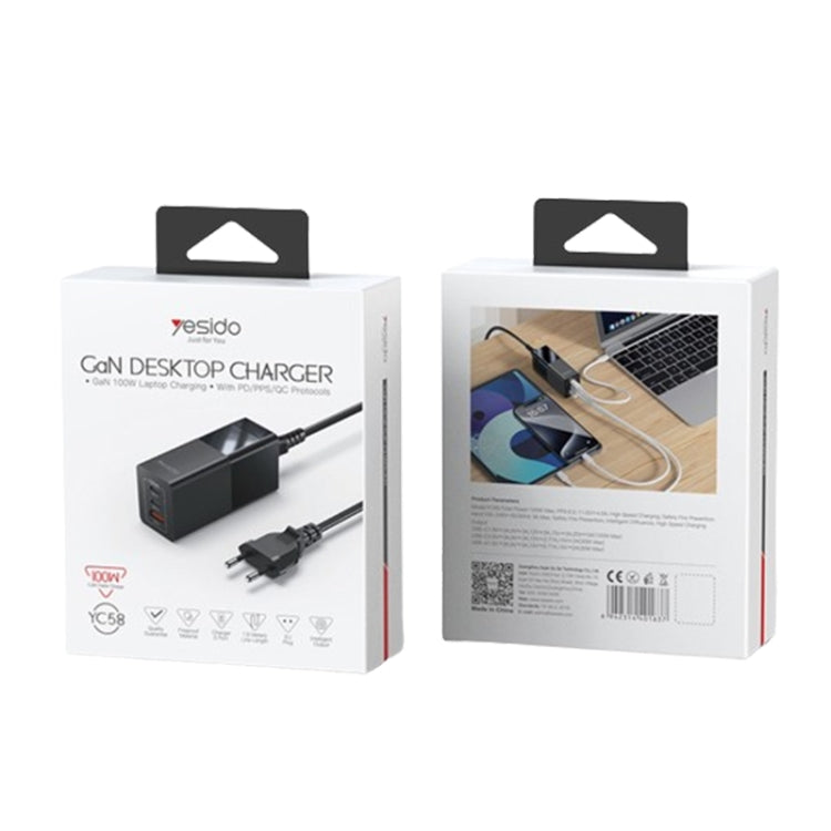 Yesido YC58 100W 2Type-C+USB Ports with 1 Socket Desktop GaN Charger(EU Plug) by Yesido