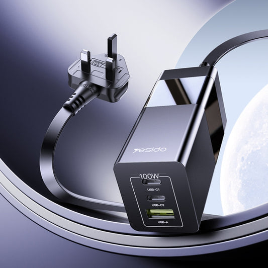 Yesido YC77 100W 2Type-C+USB Ports with 1 Socket Desktop GaN Charger(UK Plug) by Yesido
