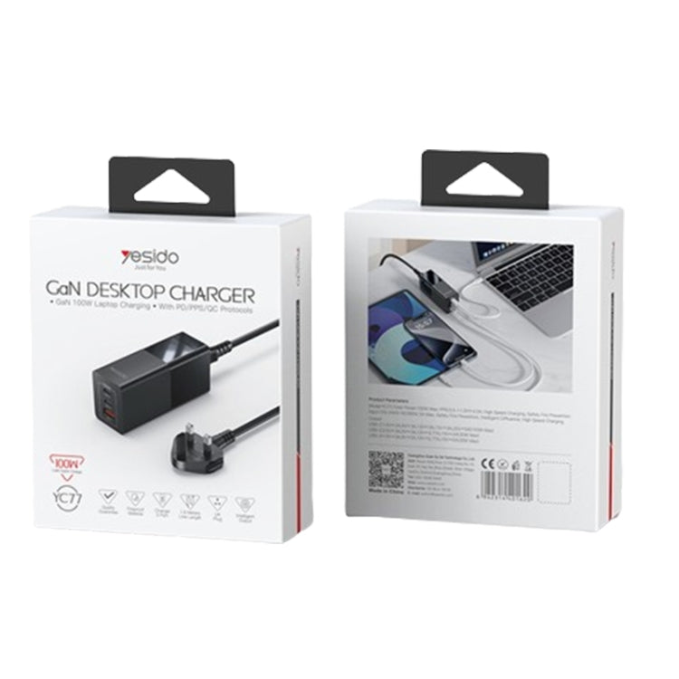 Yesido YC77 100W 2Type-C+USB Ports with 1 Socket Desktop GaN Charger(UK Plug) by Yesido