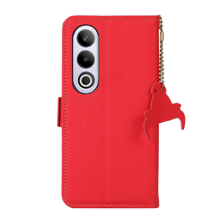 For OnePlus CE4 5G Global Side-Magnetic TJ Genuine Leather RFID Phone Case(Red) - OnePlus Cases by buy2fix | Online Shopping UK | buy2fix