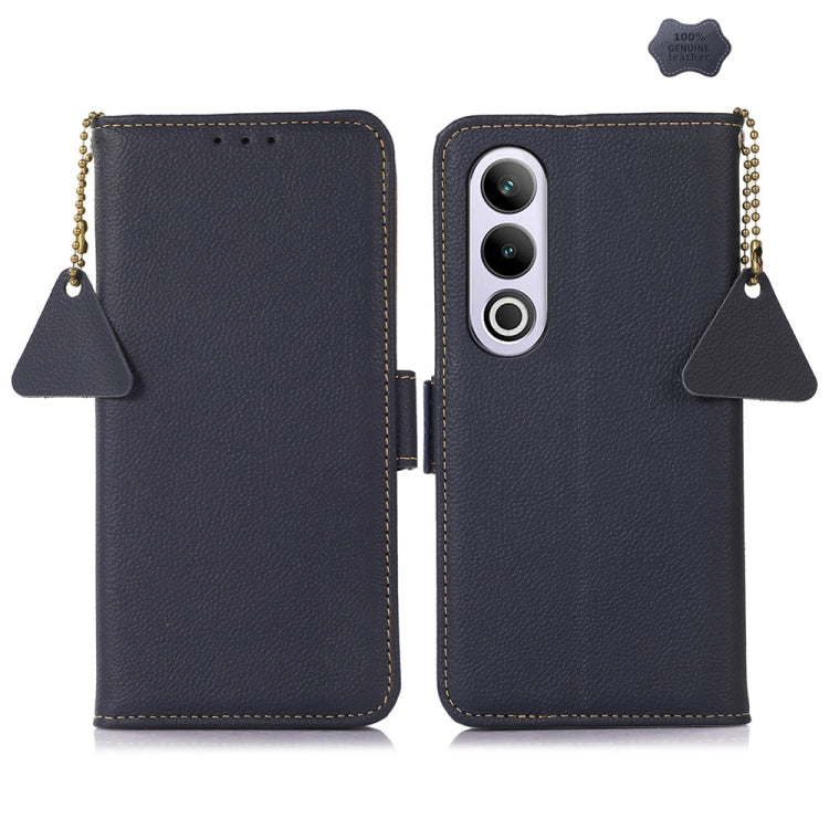 For OnePlus Ace 3V Side-Magnetic TJ Genuine Leather RFID Phone Case(Blue) - OnePlus Cases by buy2fix | Online Shopping UK | buy2fix