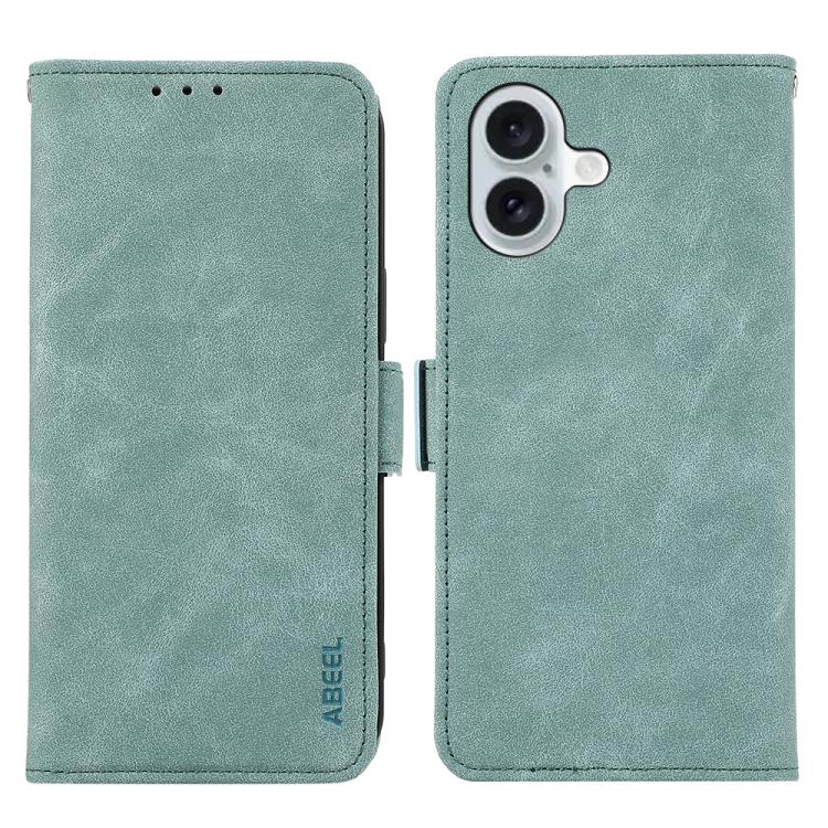 For iPhone 17 ABEEL Frosted Magnetic RFID Leather Phone Case(Cyan) - iPhone 17 Cases by buy2fix | Online Shopping UK | buy2fix