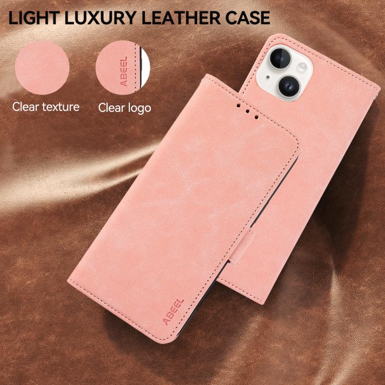 For iPhone 17 Pro ABEEL Frosted Magnetic RFID Leather Phone Case(Pink) - iPhone 17 Pro Cases by buy2fix | Online Shopping UK | buy2fix