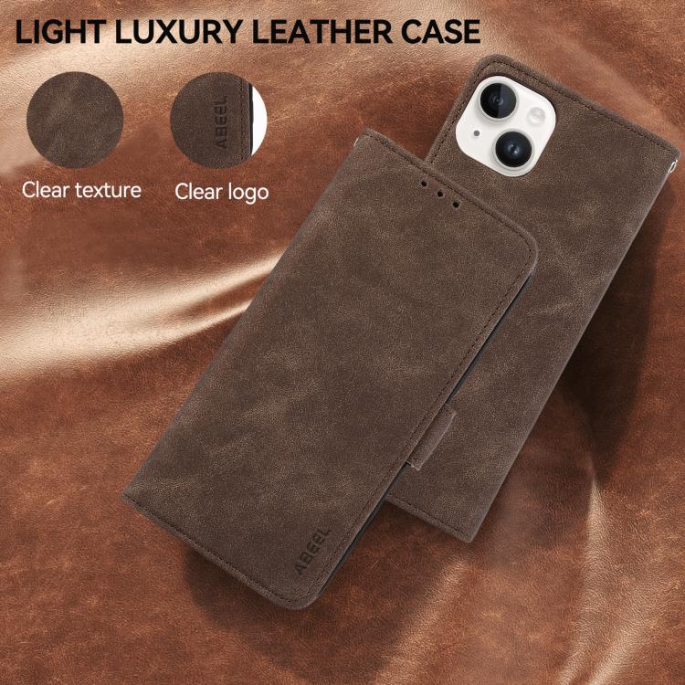 For iPhone 17 Pro ABEEL Frosted Magnetic RFID Leather Phone Case(Brown) - iPhone 17 Pro Cases by buy2fix | Online Shopping UK | buy2fix