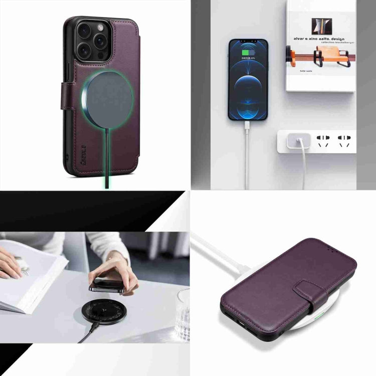 For iPhone 15 Pro ESEBLE E1 Nappa Texture MagSafe Holder Leather Phone Case(Dark Purple) by ESEBLE