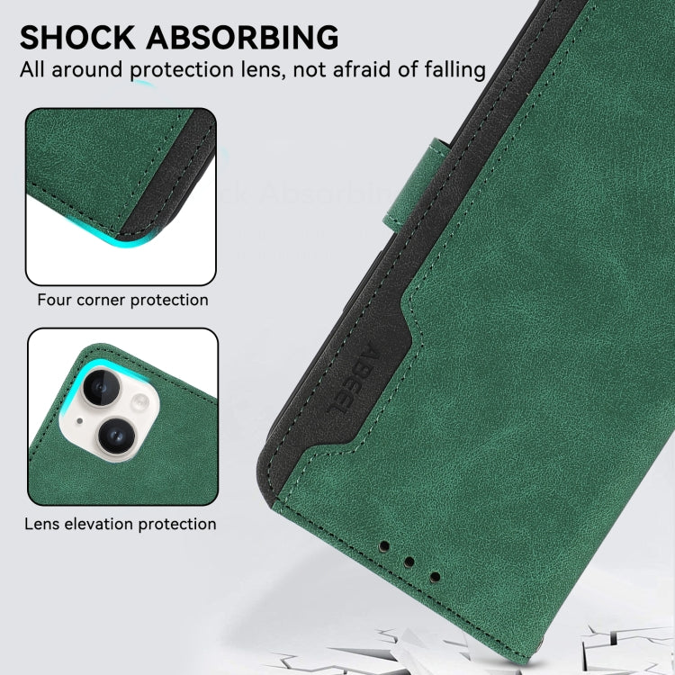 For iPhone 16 Pro ABEEL Color Block Magnetic RFID Leather Phone Case(Green-Black) by buy2fix