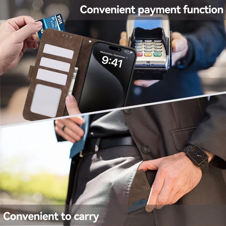 For iPhone 16e ABEEL Color Block Magnetic RFID Leather Phone Case(Brown-Blue) - iPhone 16e Cases by buy2fix | Online Shopping UK | buy2fix