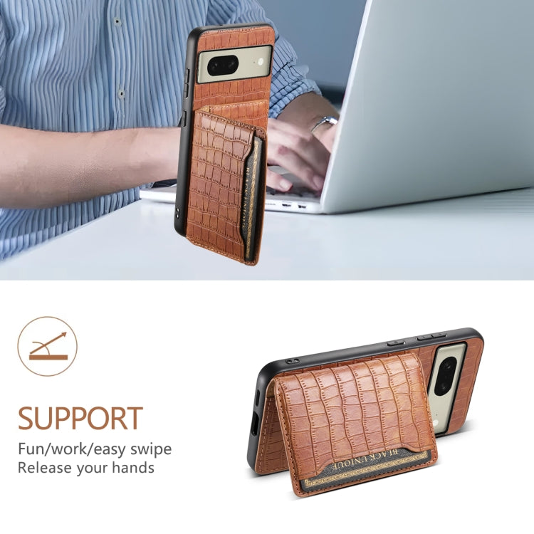 For Google Pixel 8 Crocodile Texture Card Bag Design Full Coverage Phone Case(Brown) by buy2fix