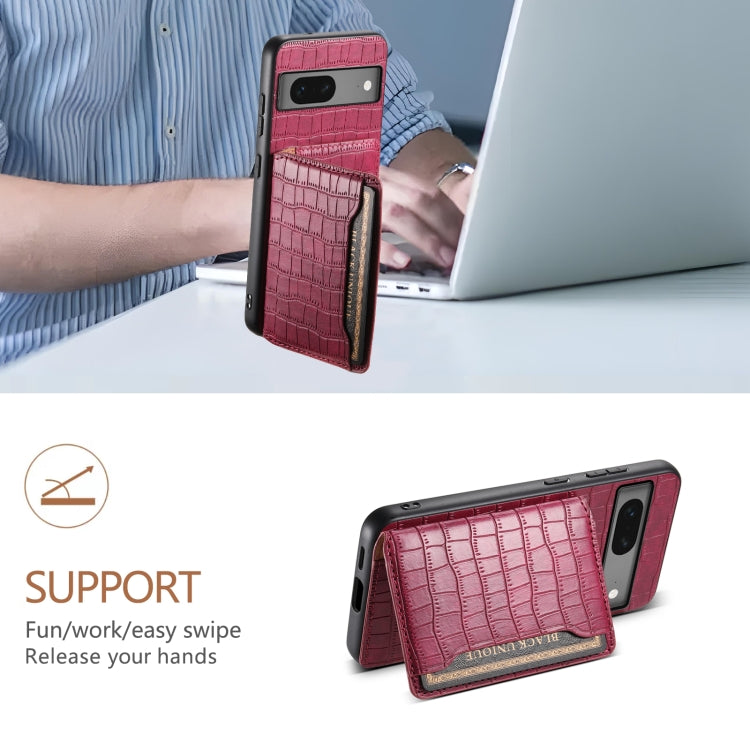For Google Pixel 7 5G Crocodile Texture Card Bag Design Full Coverage Phone Case(Red) by buy2fix
