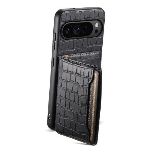 For Google Pixel 10 Pro / 10 Crocodile Texture Card Bag Design Full Coverage Phone Case(Black) - Google Cases by buy2fix | Online Shopping UK | buy2fix