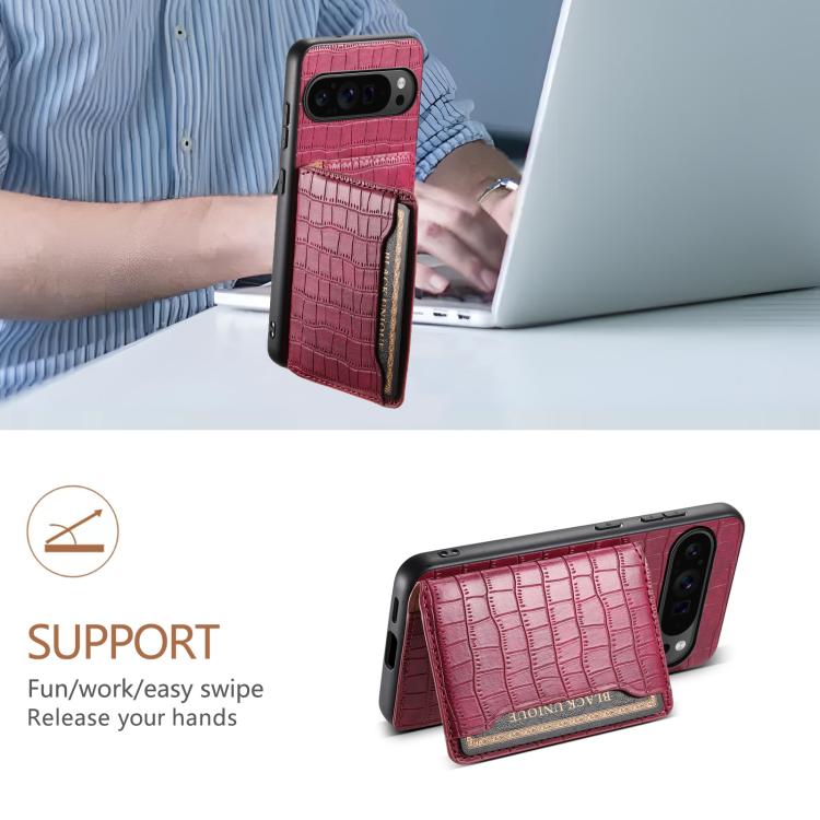 For Google Pixel 10 Pro / 10 Crocodile Texture Card Bag Design Full Coverage Phone Case(Red) - Google Cases by buy2fix | Online Shopping UK | buy2fix
