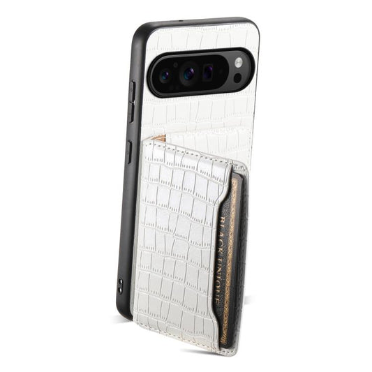 For Google Pixel 10 Pro / 10 Crocodile Texture Card Bag Design Full Coverage Phone Case(White) - Google Cases by buy2fix | Online Shopping UK | buy2fix