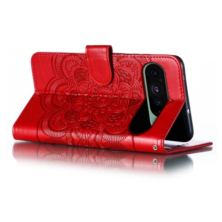 For Google Pixel 9 Sun Mandala Embossing Pattern Phone Leather Case(Red) by buy2fix