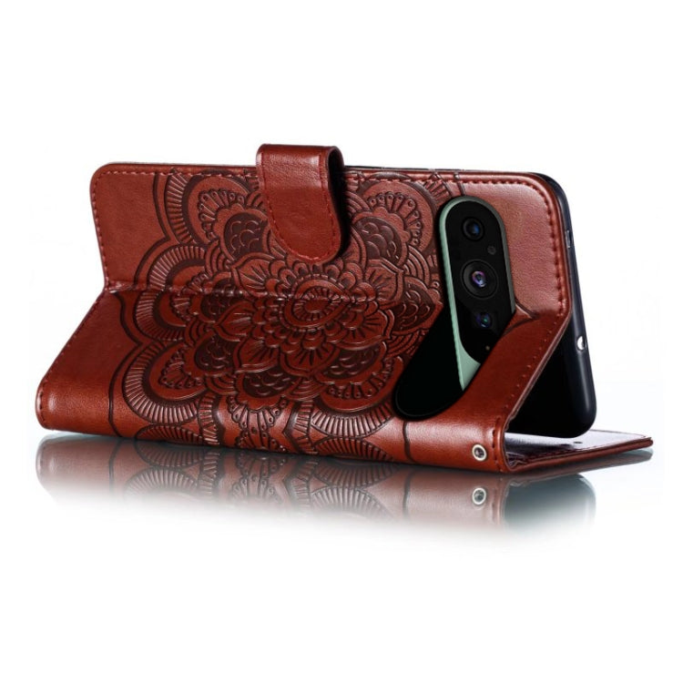 For Google Pixel 9 Sun Mandala Embossing Pattern Phone Leather Case(Brown) by buy2fix