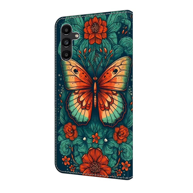 For Samsung Galaxy S22 5G Crystal Painted Leather Phone case(Flower Butterfly) - Galaxy S22 5G Cases by buy2fix | Online Shopping UK | buy2fix