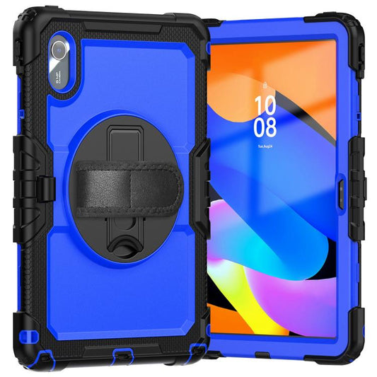 For Lenovo Xiaoxin Pad 2024 / 2025 Silicone Hybrid PC Tablet Case with Shoulder Strap(Black Dark Blue PC) by buy2fix