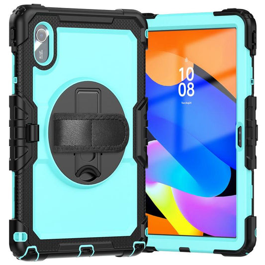 For Lenovo Xiaoxin Pad 2024 / 2025 Silicone Hybrid PC Tablet Case with Shoulder Strap(Black Light Blue PC) by buy2fix