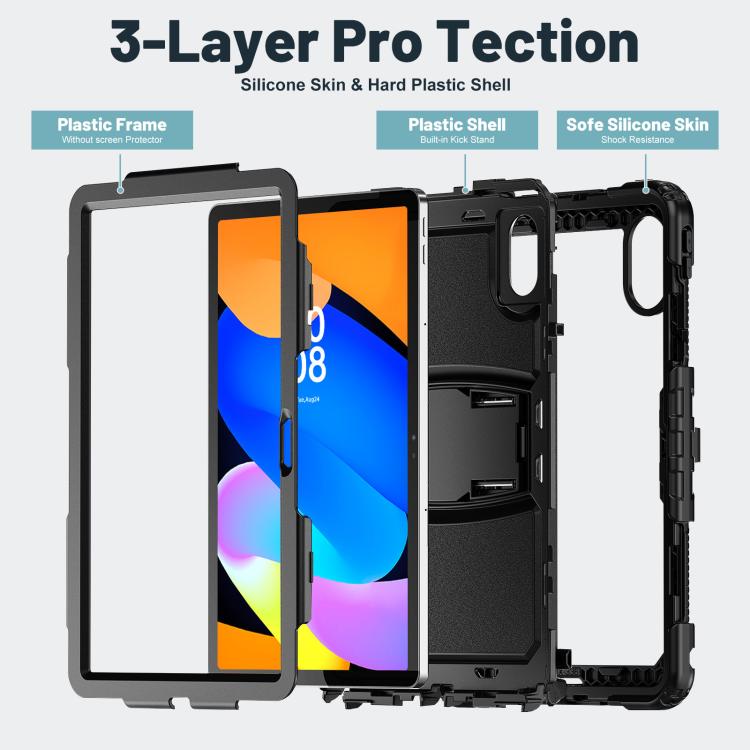 For Lenovo Xiaoxin Pad 11 2025 / 2024 Silicone Hydric PC Tablet Case with Shoulder Strap & Holder(Black) - Lenovo by buy2fix | Online Shopping UK | buy2fix