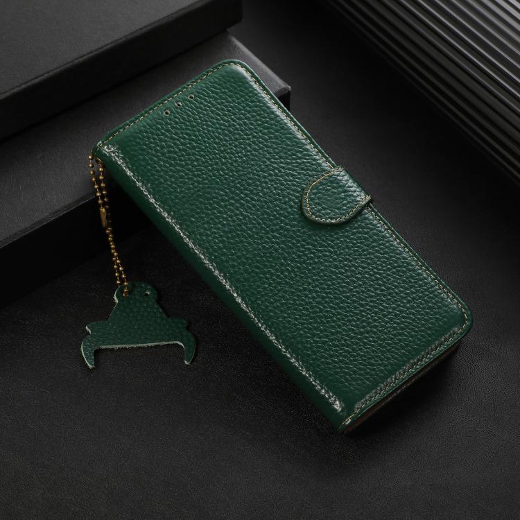 For OnePlus Ace 5 / 13R 5G Genuine Leather Litchi Texture RFID Leather Phone Case(Green) - Ace 5 Cases by buy2fix | Online Shopping UK | buy2fix