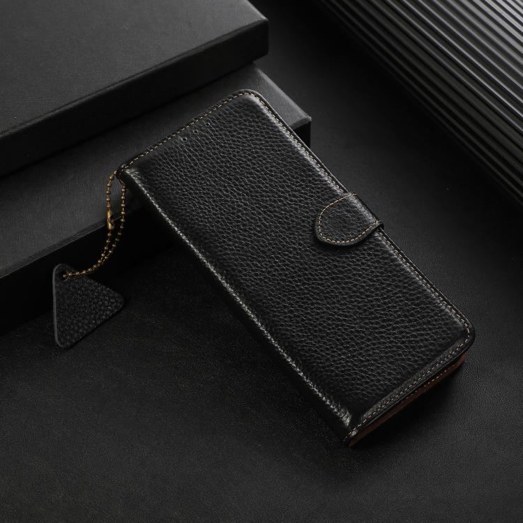 For OnePlus Ace 5 / 13R 5G Genuine Leather Litchi Texture RFID Leather Phone Case(Black) - OnePlus Cases by buy2fix | Online Shopping UK | buy2fix