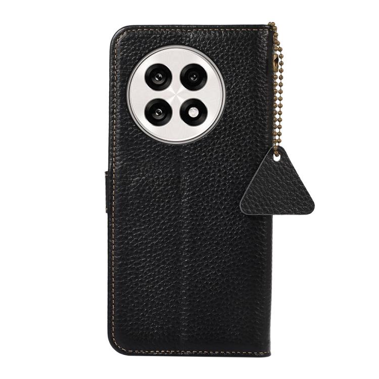 For OnePlus Ace 5 / 13R 5G Genuine Leather Litchi Texture RFID Leather Phone Case(Black) - OnePlus Cases by buy2fix | Online Shopping UK | buy2fix