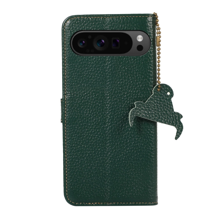 For Google Pixel 10 Pro / 9 Pro Genuine Leather Litchi Texture RFID Leather Phone Case(Green) - Google Cases by buy2fix | Online Shopping UK | buy2fix