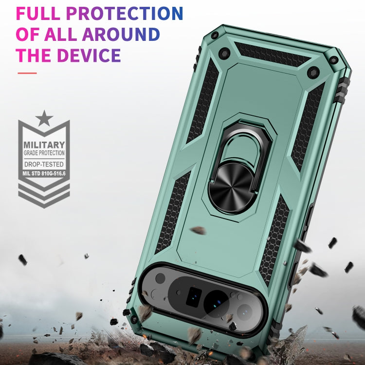 For Google Pixel 9 Pro XL Shockproof TPU + PC Phone Case with Holder(Dark Green) by buy2fix