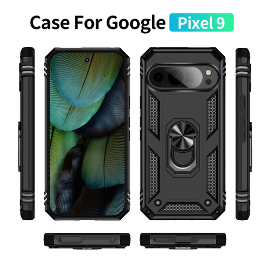 For Google Pixel 9 Pro / 9 Shockproof TPU + PC Phone Case with Holder(Black) by buy2fix