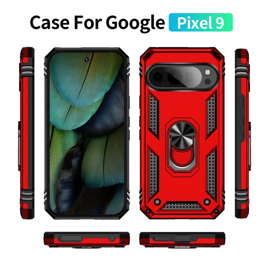 For Google Pixel 9 Pro / 9 Shockproof TPU + PC Phone Case with Holder(Red) by buy2fix