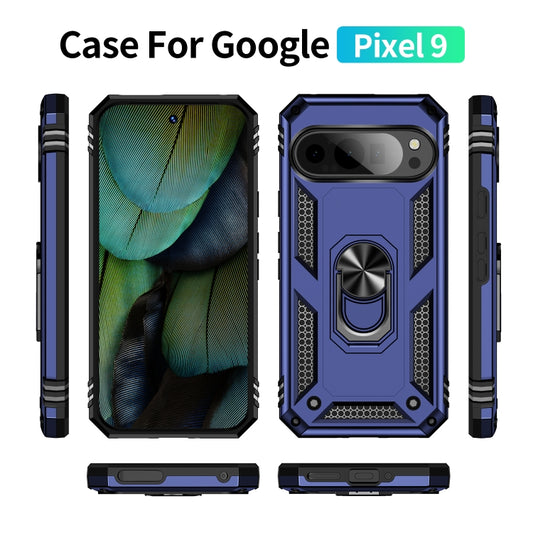 For Google Pixel 9 Pro / 9 Shockproof TPU + PC Phone Case with Holder(Blue) by buy2fix