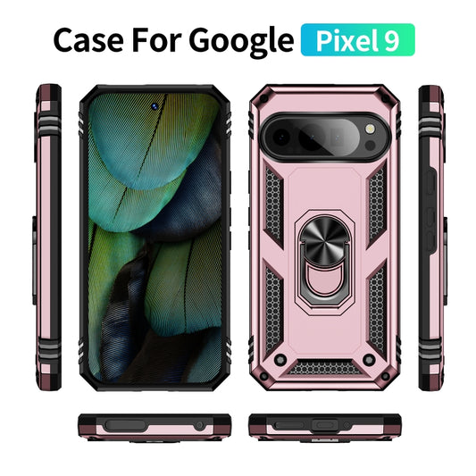 For Google Pixel 9 Pro / 9 Shockproof TPU + PC Phone Case with Holder(Rose Gold) by buy2fix