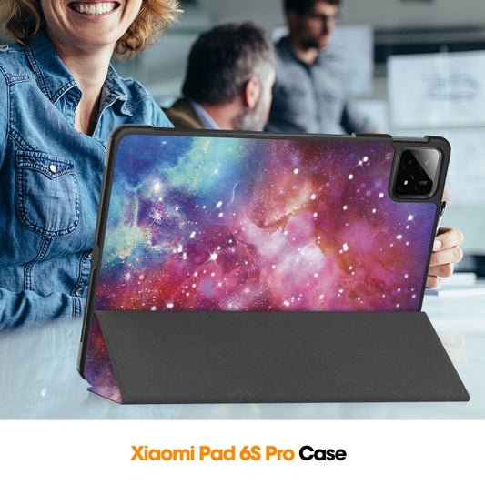 For Xiaomi Pad 6S Pro Custer Painted 3-Fold Holder Smart Leather Tablet Case(Milky Way Nebula) by buy2fix