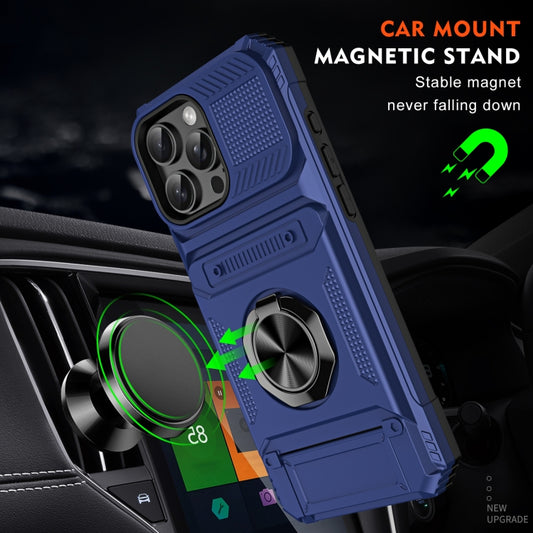 For iPhone 16 Pro Max TPU+PC Shockproof Card Phone Case with Metal Ring Holder(Blue) by buy2fix