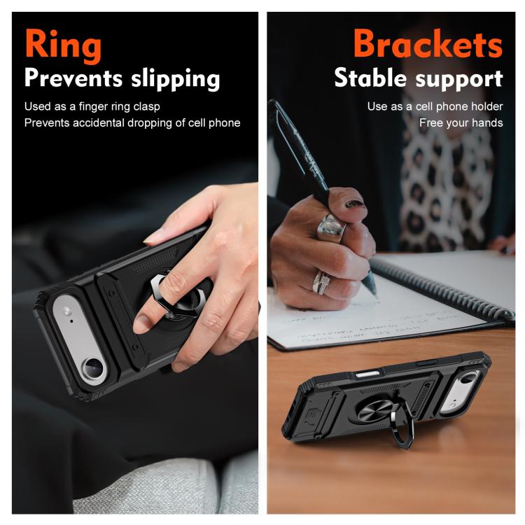 For iPhone Air TPU+PC Shockproof Card Phone Case with Metal Ring Holder(Black) - iPhone Air Cases by buy2fix | Online Shopping UK | buy2fix