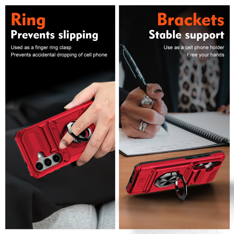 For Samsung Galaxy A15 5G TPU+PC Shockproof Card Phone Case with Metal Ring Holder(Red) by buy2fix