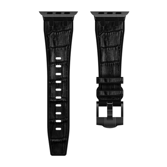 For Apple Watch SE 2022 40mm Crocodile Texture Liquid Silicone Watch Band(Black Black) by buy2fix