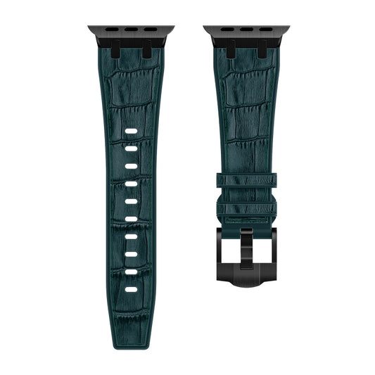 For Apple Watch SE 40mm Crocodile Texture Liquid Silicone Watch Band(Black Deep Green) by buy2fix