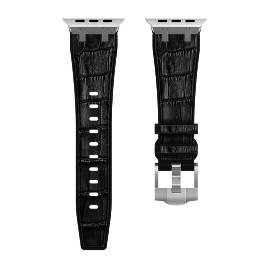 For Apple Watch Series 5 40mm Crocodile Texture Liquid Silicone Watch Band(Silver Black) by buy2fix