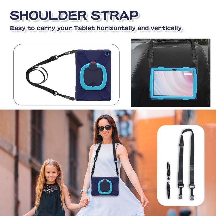 For Amazon Kindle Fire HD10 2023 Silicone Hybrid PC Tablet Case with Holder & Shoulder Strap(Navy Blue) - Amazon by buy2fix | Online Shopping UK | buy2fix