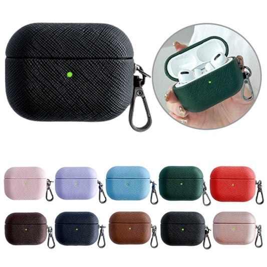 For AirPods Pro 2 Cross Texture PU Leather Bluetooth Earphone Protective Case(Dark Green) by buy2fix