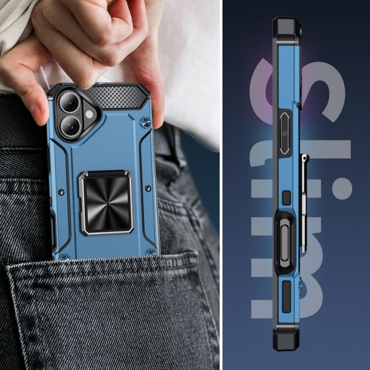 For iPhone 16 Shockproof Metal Holder Phone Case(Navy Blue) by buy2fix