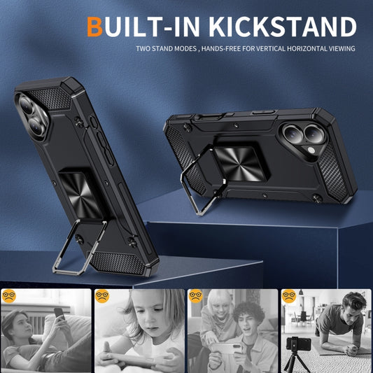 For iPhone 16 Plus Shockproof Metal Holder Phone Case(Black) by buy2fix